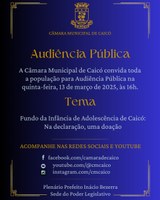 Câmara de Caicó promove Audiência Pública nesta quinta-feira (13) sobre “Fundo da Infância de Adolescência de Caicó: Na Declaração, uma Doação”